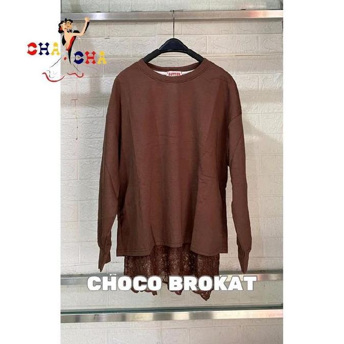 CHASHOP - Atasan Kaos Butter Lapis Brokat  / Atasan Import Kaos Casual Wanita