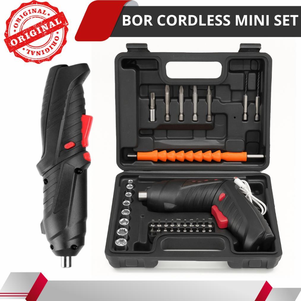 Tahan Lama Bor Obeng Elektrik Set Komplit 48 Pcs Cordless Screwdriver Charger Bor Mini Baterai Tanpa