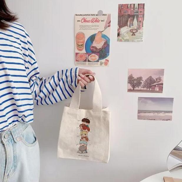Handle Bag Wanita Bahan Kanvas Tas Handbag Mini Terbaru Tote Kecil murah
