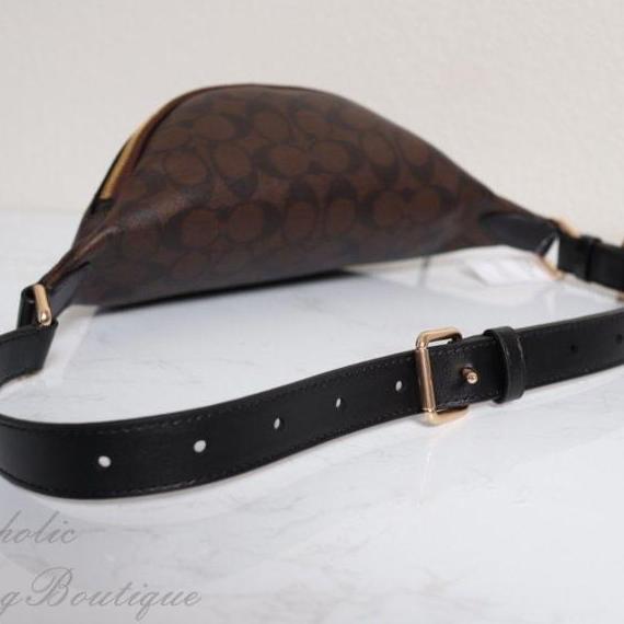 [ORIGINAL] COACH Belt Bag In Signature Black Brown Coach Waistbag murah