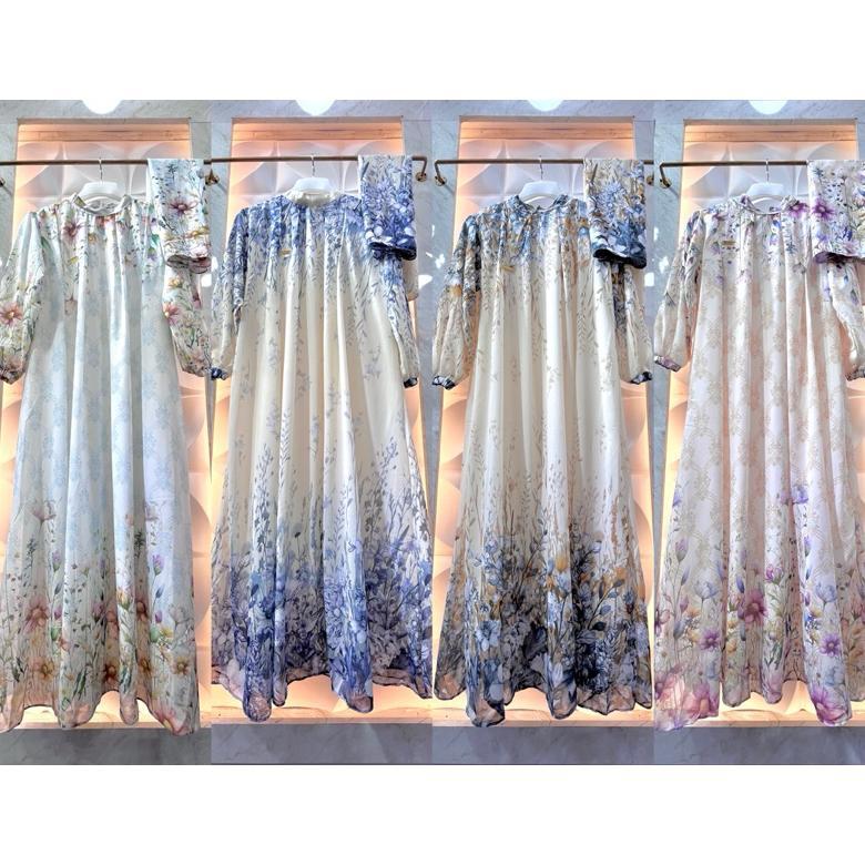 murah gamis dress motif bunga set hijab | gamis set jilbab | gamis set hijab terbaru