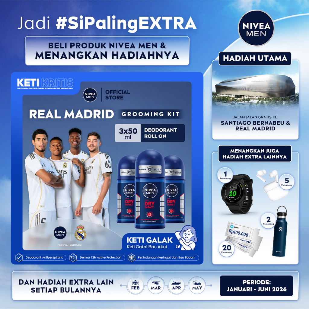 (PAKET HEMAT ISI 3) NIVEA MEN Deodorant Roll On Dry Impact 50ml - Deodoran pria anti bakteri antiper