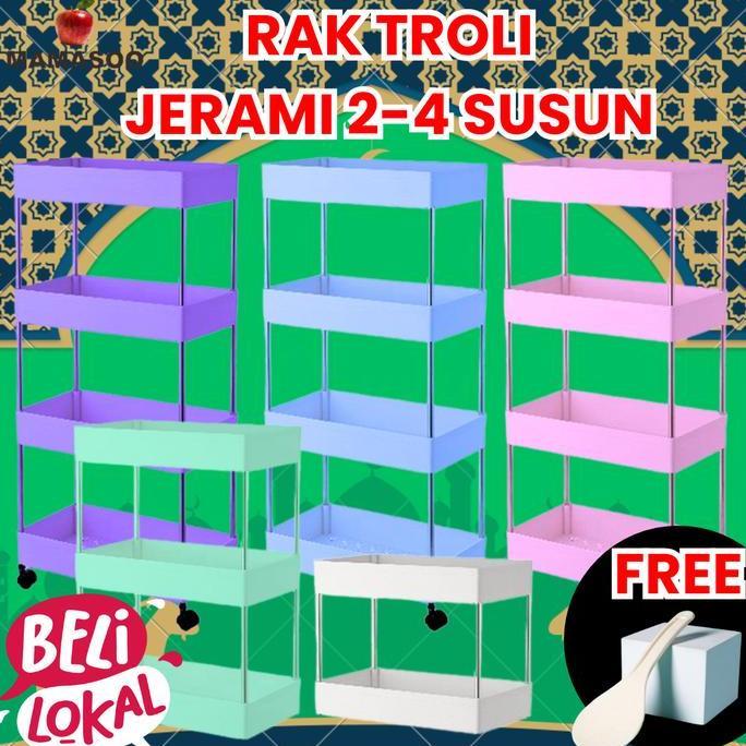 TERLARIS RAK TROLI 4 SUSUN WHEAT STRAW MULTIFUNGSI DAPUR, KAMAR MANDI, SALON ORGANIZER RAK PENYIMPAN