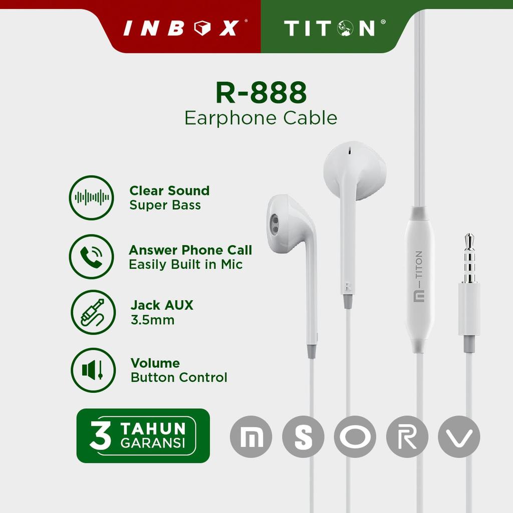 Cable Earphone | Headset Kabel Handsfree Titon R888 for Xiaomi, Samsung, Realme, Oppo, Vivo | Garans