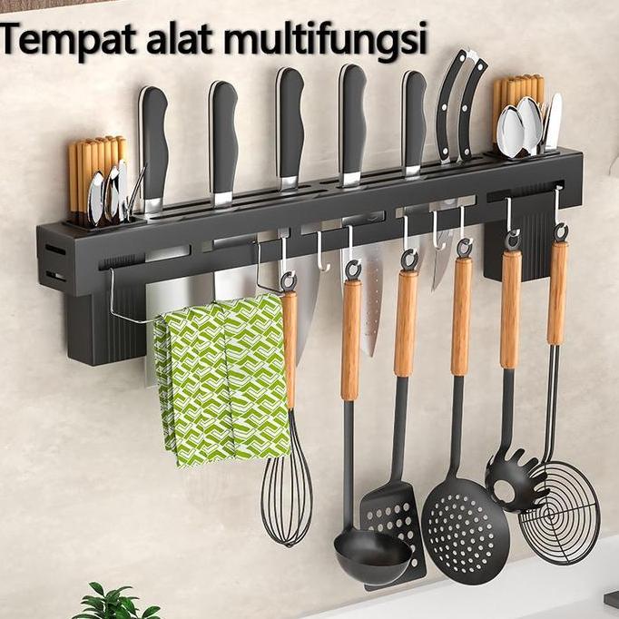 TERLARIS RAK PISAU DINDING DAPUR STAINLESS STEEL RAK GANTUNG DAPUR MULTIFUNGSI RAK TEMPEL TANPA BOR/