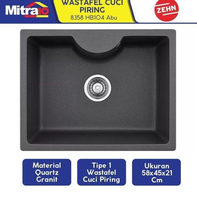 TERLARIS WASTAFEL GRANITE ZEHN+ 1 KOLOM ABU 58X45X21CM 8358 HB104 - SINGLE SINK GRAY [INCLUDE PACKIN