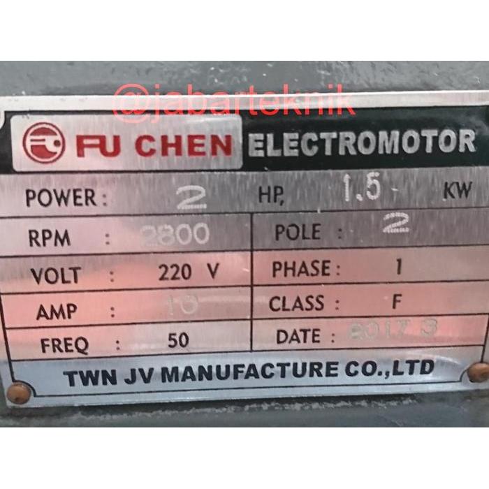 2HP 1PHASE ELECTRO MOTOR DINAMO TAIWAN FUCHEN