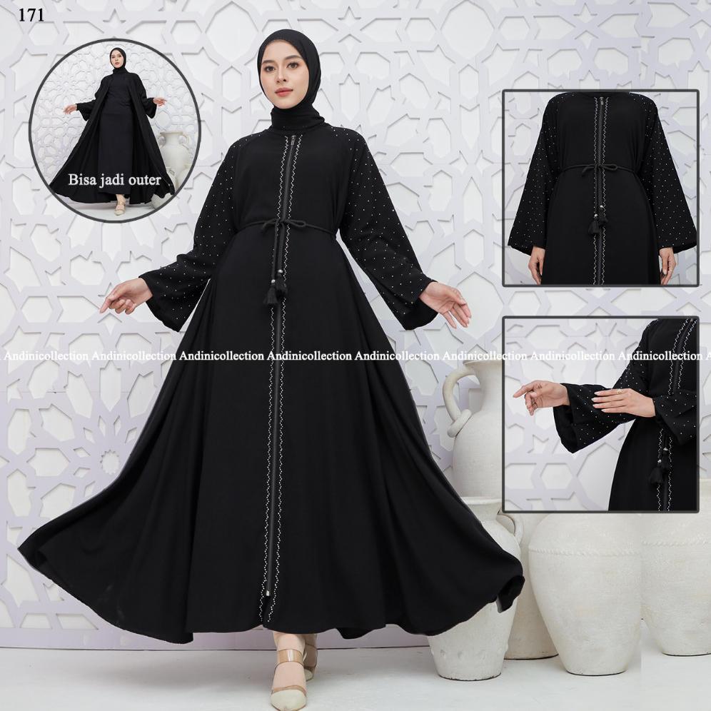 MURAH Abaya Jetblack Hitam Pekat Jetblack Premium Full Sleting Gamis Outer Syari Muslimah remaja unt