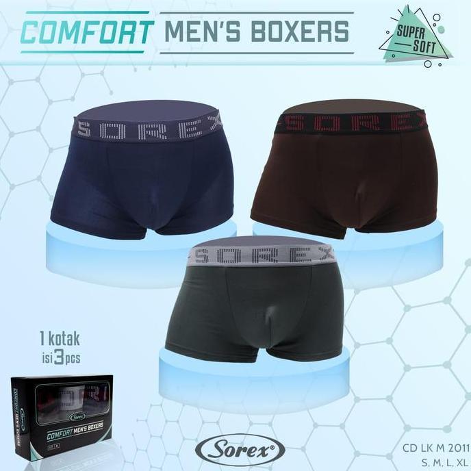 Atjin- Isi 3 pcs  Sorex Men Celana Dalam Boxer Sorex Pria Super Elastis Motif Polos Art 2011