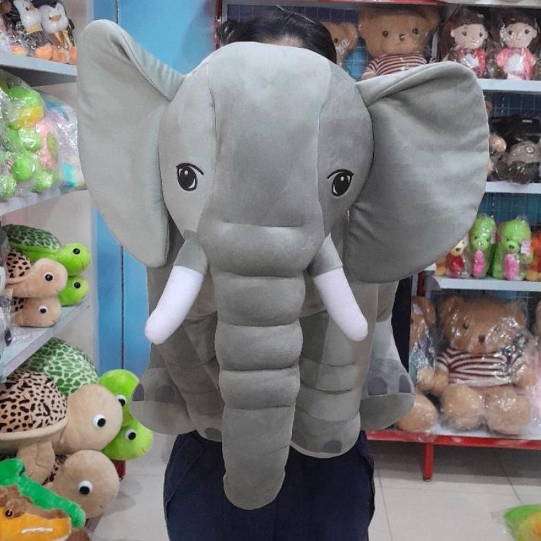 Awet Boneka Gajah Besar Elephant Jumbo Abu-Abu Bahan Halus & Lembut