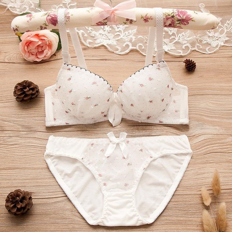 Promo Termurah Set Bra / Bh Cewek Wanita Bahan Import Korea Seksi Kr015 Premium Motif Bunga