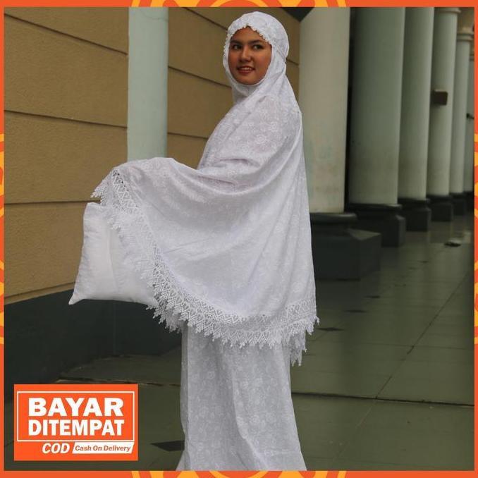 PROMO DISKON - mukena dewasa setelan katun jepang prada putih polos full bordir jumbo