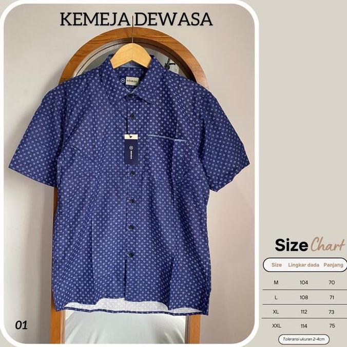 Kemeja lengan pendek pria dewasa NVD Hem cowok remaja polos motif