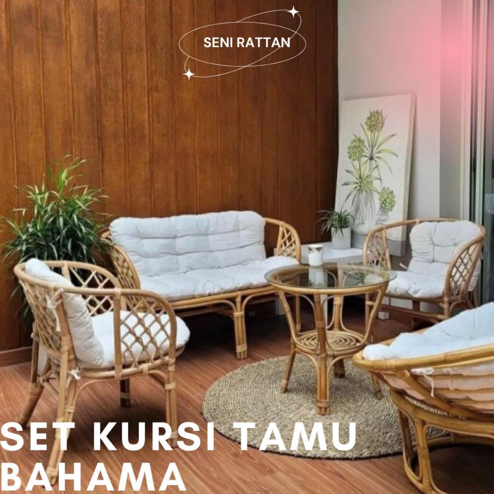 Official Set Kursi Tamu Bahama Rotan Alami (Tanpa Kaca) / Kursi Rotan Minimalis / Kursi Tamu Rotan