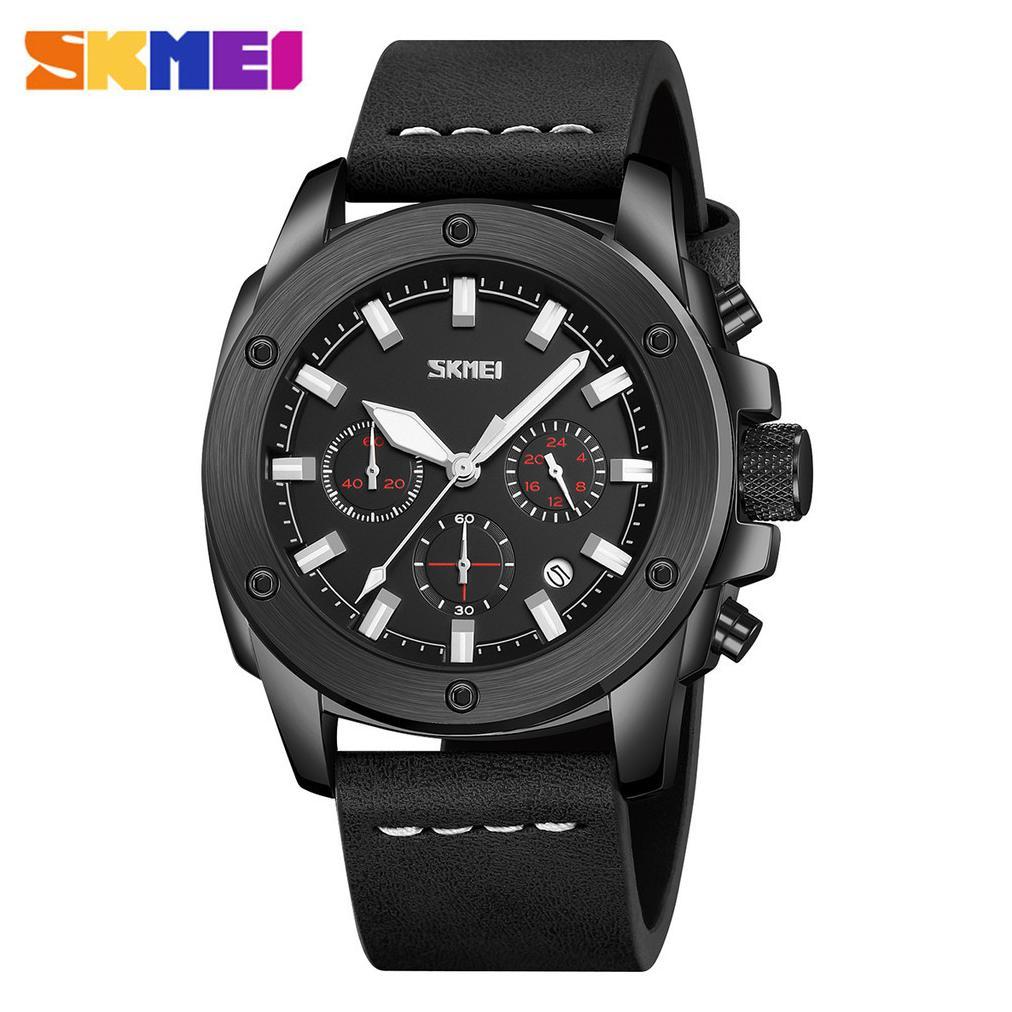 SKMEI 9327 Jam Tangan Pria Analog Chronograph Tali Kulit MGOS