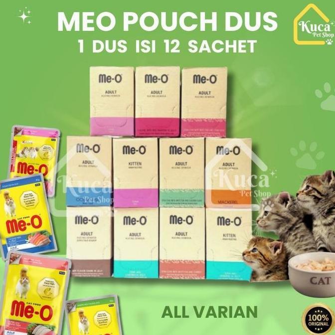 Meo Pouch Dus 12 Sachet 80gr Makanan Kucing Basah Me-O Adult Kitten Tuna Wet Food Cat Meo Dus