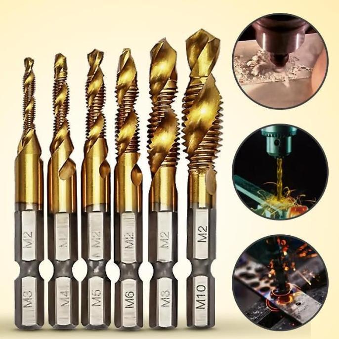 set 6pc mata bor pembuat ulir drat mata bor drilling tapping deburring