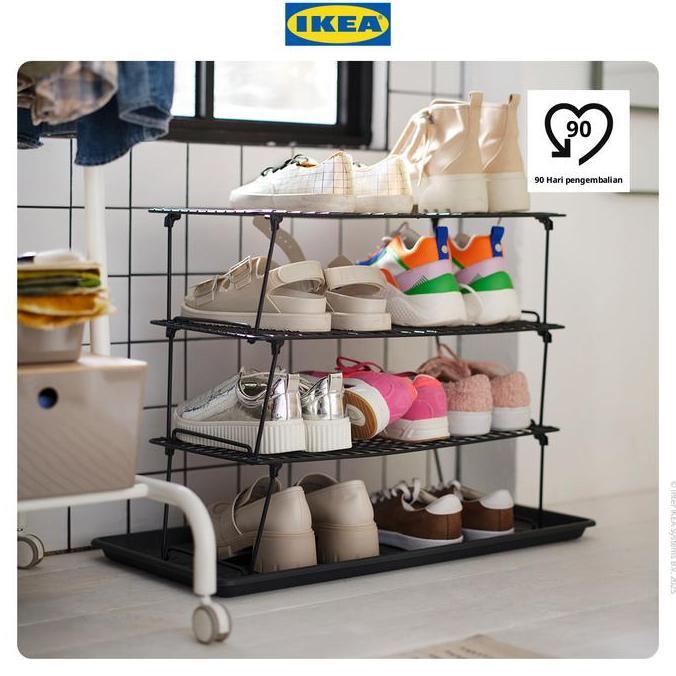 IKEA GREJIG Rak Sepatu Hitam Dapat Dilipat 58x27 cm