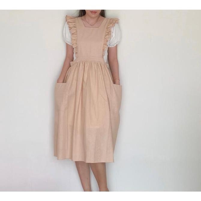 Elle Ruffle Apron / Apron Linen / Celemek Korea Jepang / Pinafore Cottagecore