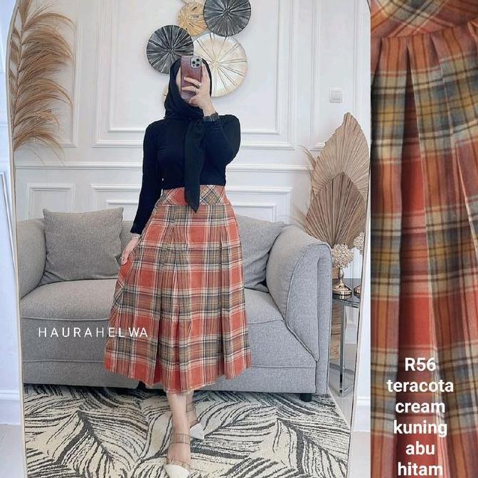 ROK MIDI 7/8 FLANEL TARTAN REMPEL 2 HAURAHELWA/KOREAN SKIRT/ROK A LINE
