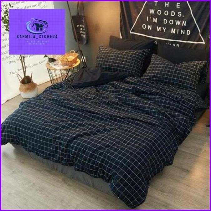 Sprei Aesthetic Kotak Kotak Biru / Hitam / Putih / Abu-abu