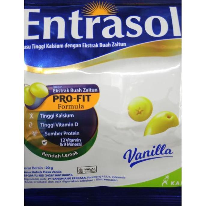 susu bubuk entrasol rasa vanilla per renceng isi 10 sachet
