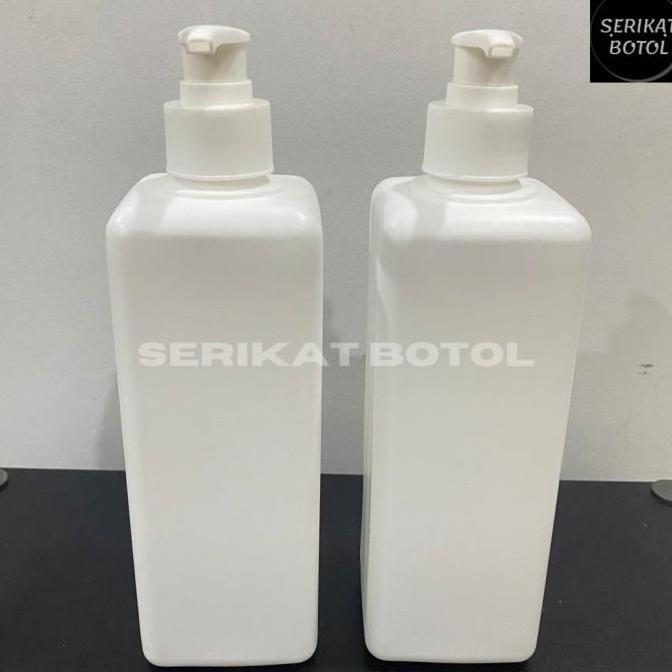 BOTOL 500ML KOTAK HDPE PUTIH PUMP LOTIONPOMPA 500 ML KOTAK PENCET