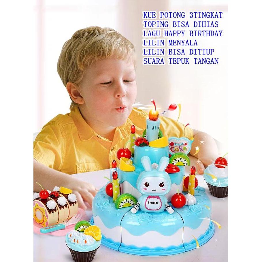 MAINAN KUE ULANG TAHUN 3TINGKAT TIUP LILIN BIRTHDAY CAKE