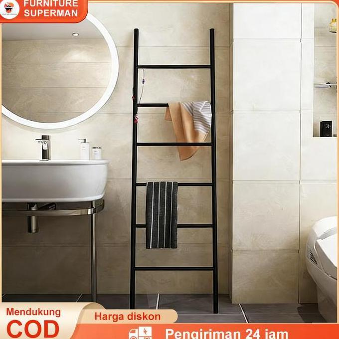 BLANCHENAM Ladder Hanger Besi Rak Gantungan Tangga Jilbab Mukena Sajadah Rak Tangga Besi Dekorasi