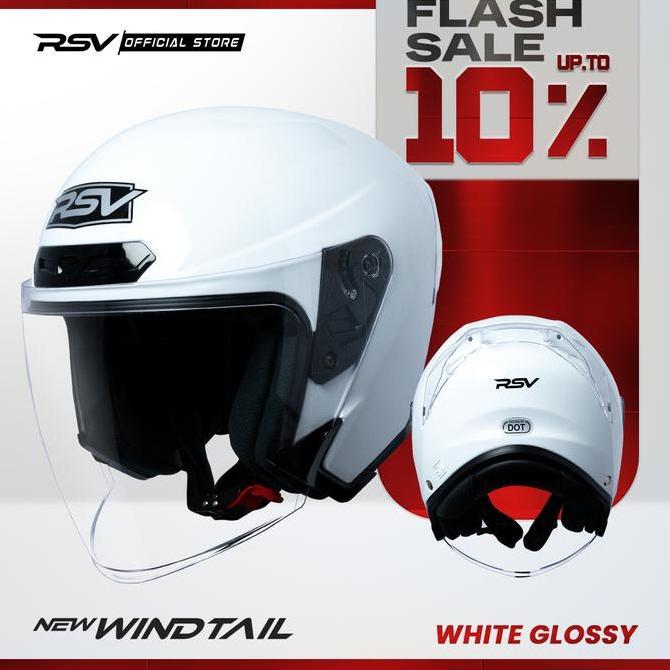 HELM Half Face RSV NEW WINDTAIL WHITE GLOSSY Motorcycle - RSV Helmet