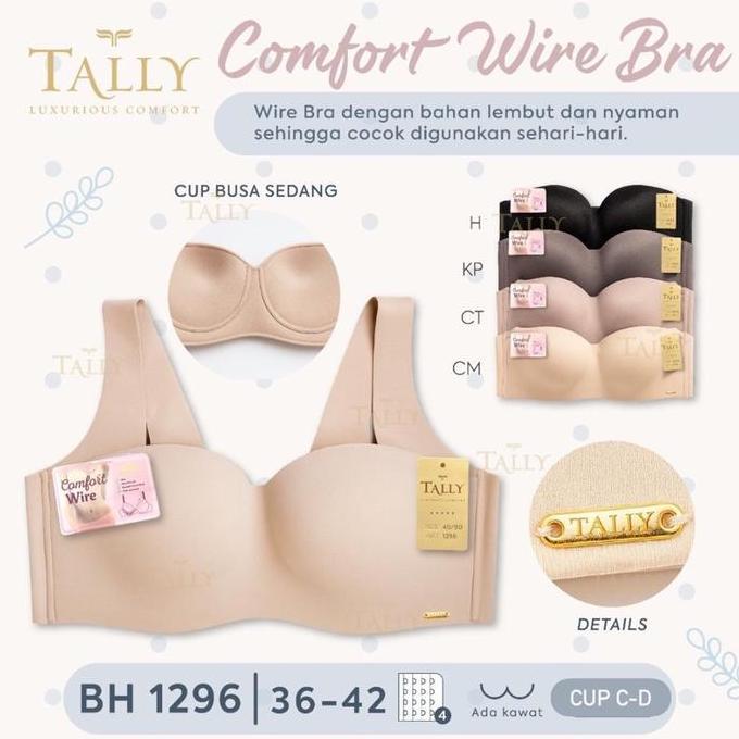 1pcs Bra BH Tally 1296 Cup C-D Half Cup Ada Kawat Busa Tipis Tali Permanen Kait 4