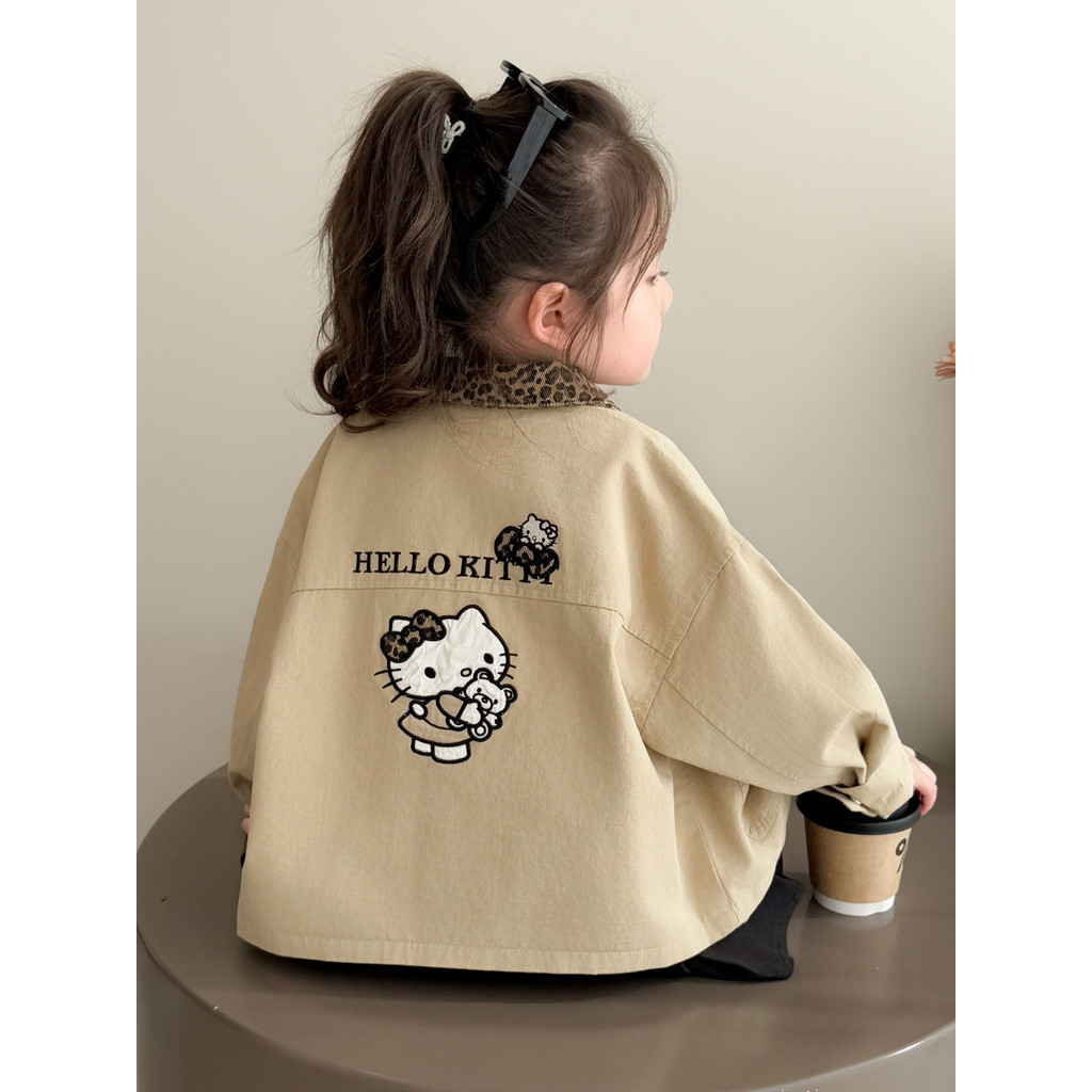 Jaket motif macan tutul gaya patchwork Korea baru untuk anak perempuan