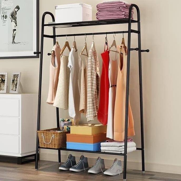 Hanger Gantungan Pakaian Baju Modern Minimalis Dengan 2 Rak GP003