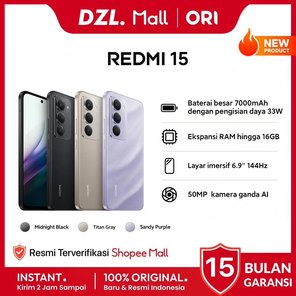 DZL - HP XIAOMI Redmi 15 8/256 8/128 GB NFC Original Garansi Resmi Official Store Handphone Ori