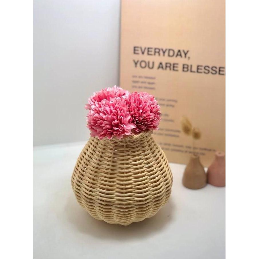 Okushonga- Vas Rotan - Vas Pot Bunga Rotan - Vas Meja Dekorasi Rumah Aesthetic
