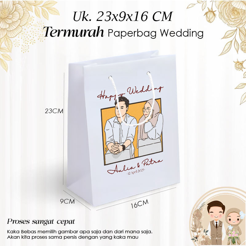Paperbag Wedding Custom Logo | Goodie Bag Pernikahan Eksklusif Murah | Paper Bag Kado Nikah JUMBO
