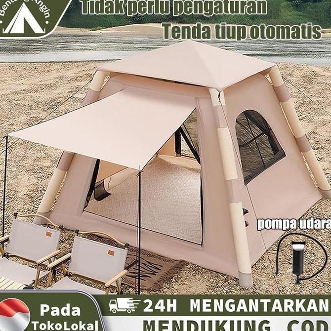 Tenda Tiup Otomatis 2-4 Orang Tenda Pompa Camping Lipat Tenda Camping Tiup Tiup Udara Tahan Air