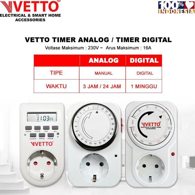 Vetto Timer Analog - 3 Jam Timer Digital Listrik Terlaris