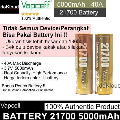Enju- Original Vapcell Gold 5000Mah 21700 Battery | Batre Baterai Cas Batere