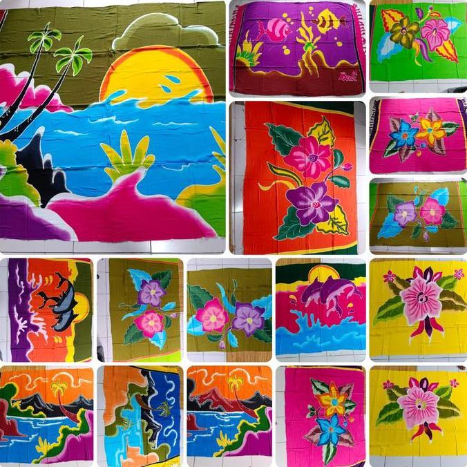 Kunura- Paket Murah 4 Pcs Kain Pantai Bali Lukis Jumbo - Kain Bali - Kain Pantai Bali - Sarung Panta