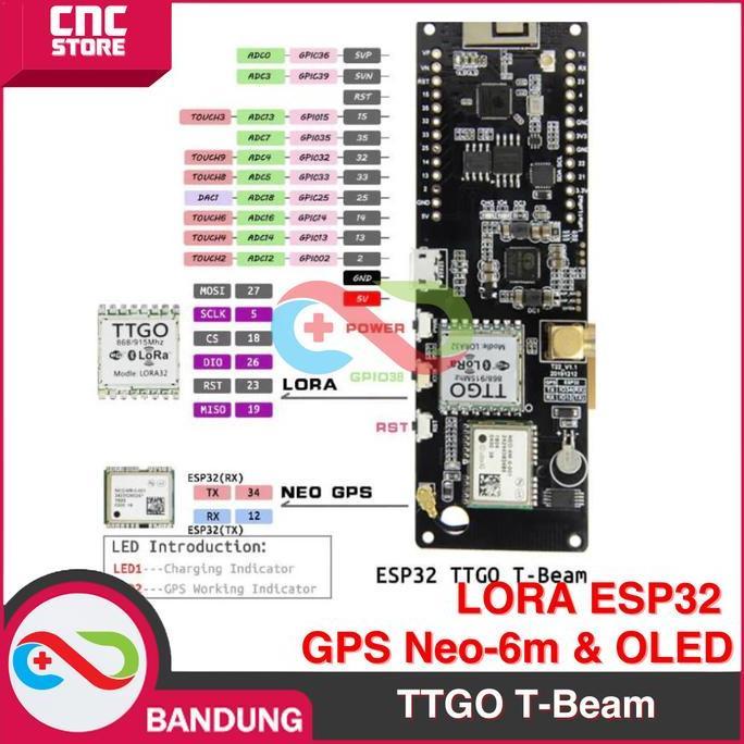 LILYGO TTGO T-Beam LORA ESP32 433MHz 915MHz GPS Neo-6m OLED 0.96 inc