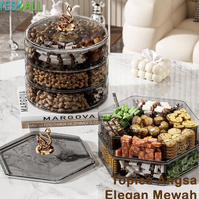 Yesall Toples Lebaran Bulat Toples Aesthetic Candy Box Kotak Permen Toples Kue Kering Tempat Sna Box