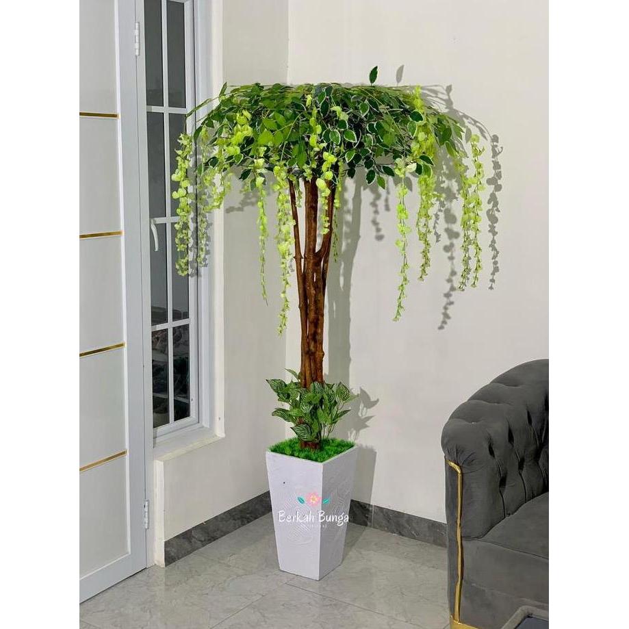 NEW - Pohon wisteria 170cm artificial hiasan dekorasi rumah kantor pohon pojok tanaman gantung plast