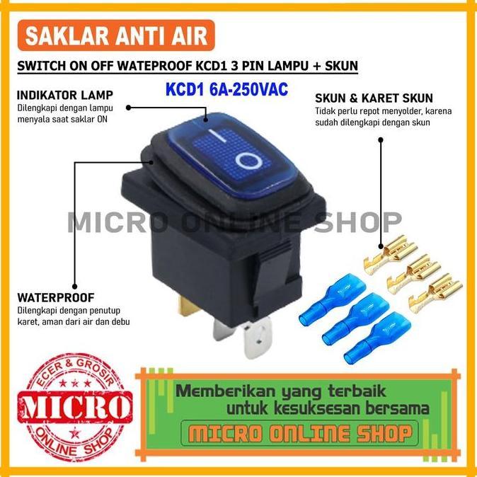 Saklar On-Off 3 Kaki Anti Air Biru + Skun Switch On-Off