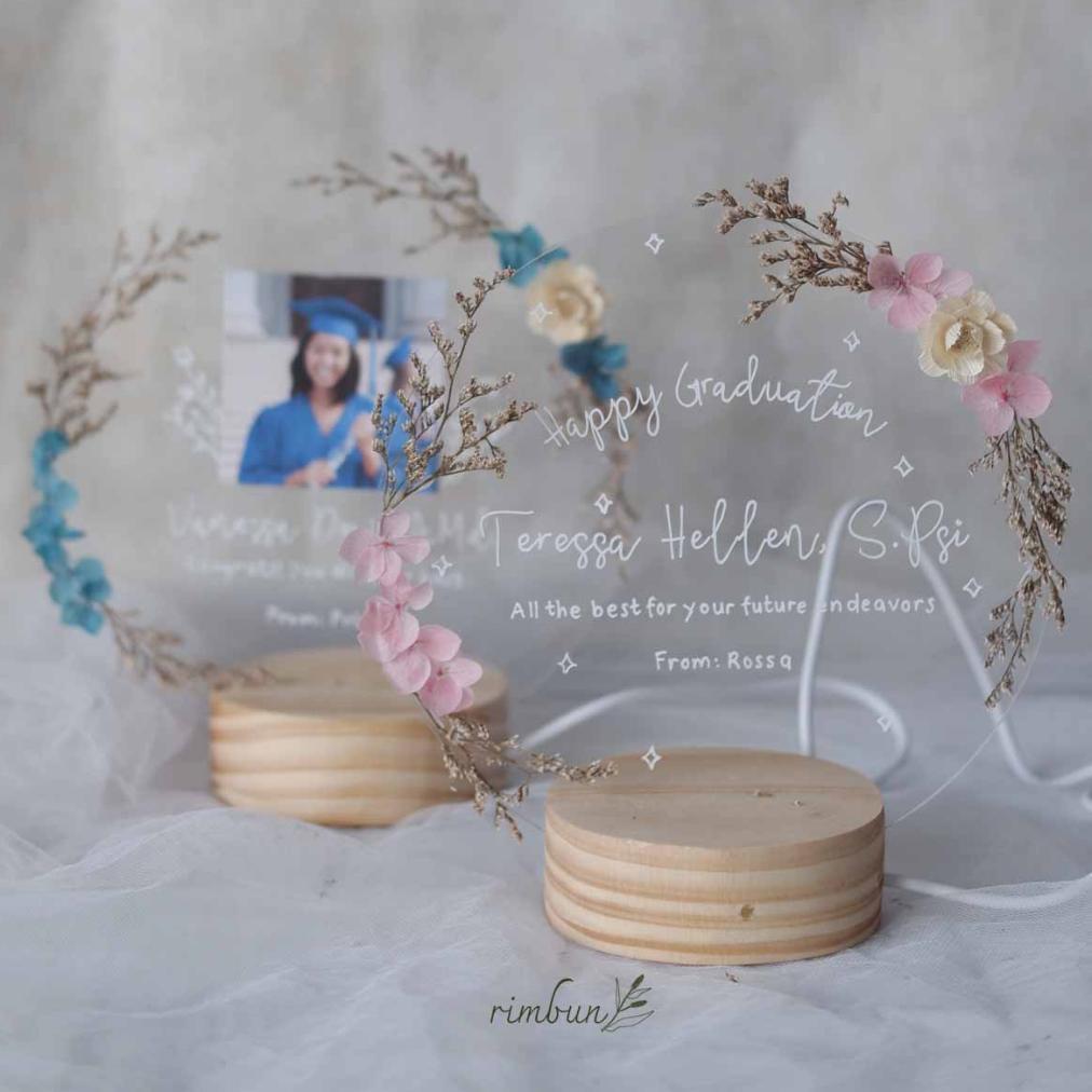 Olivia | Kado Hari Valentine Day - Dried Flowers Wooden LED Acrylic - Custom Tulisan di Akrilik - Ha