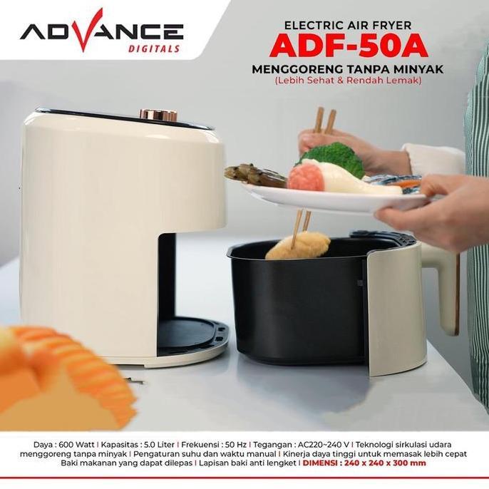 Garansi 1 Tahun Advance Air Fryer Low Watt 5L 600 Watt Hemat