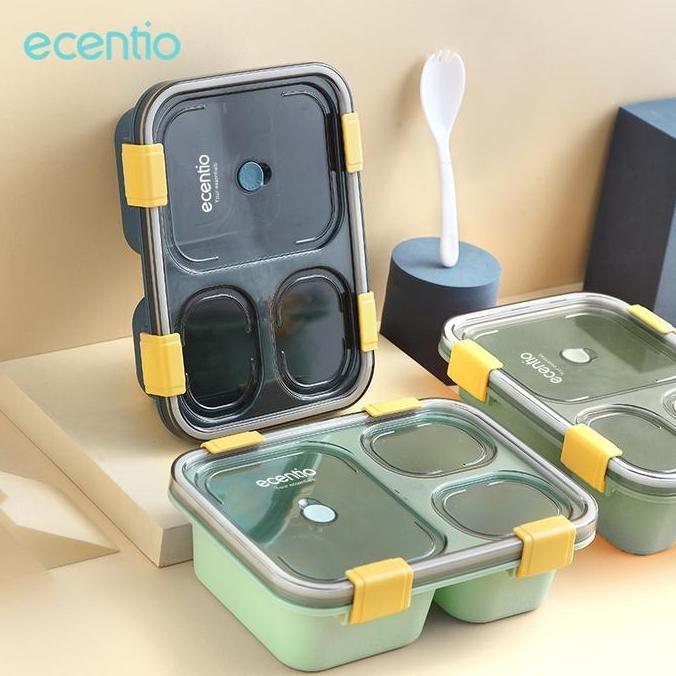 ecentio 850ml 3 Grid  Kotak Makan Include Sendok