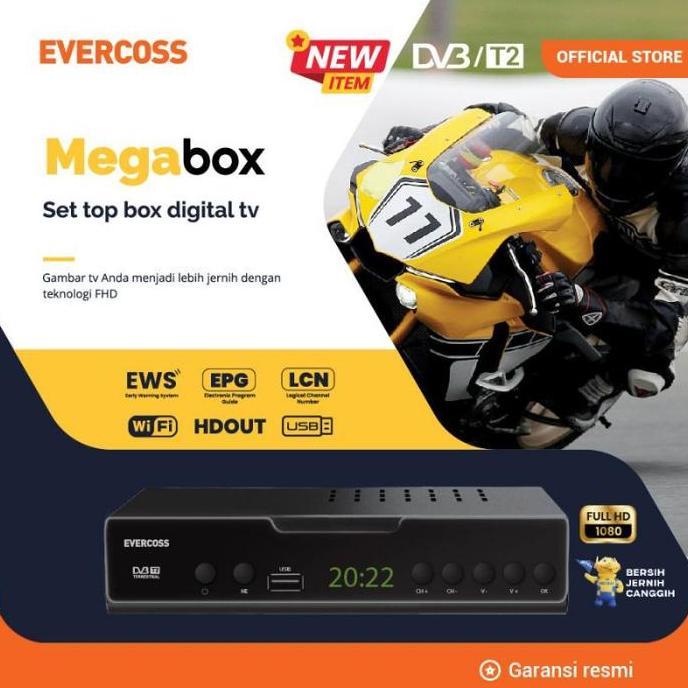 Set Top Box STB DVB-T2 Matrix Merah Kuning Apple HD, Evercross super