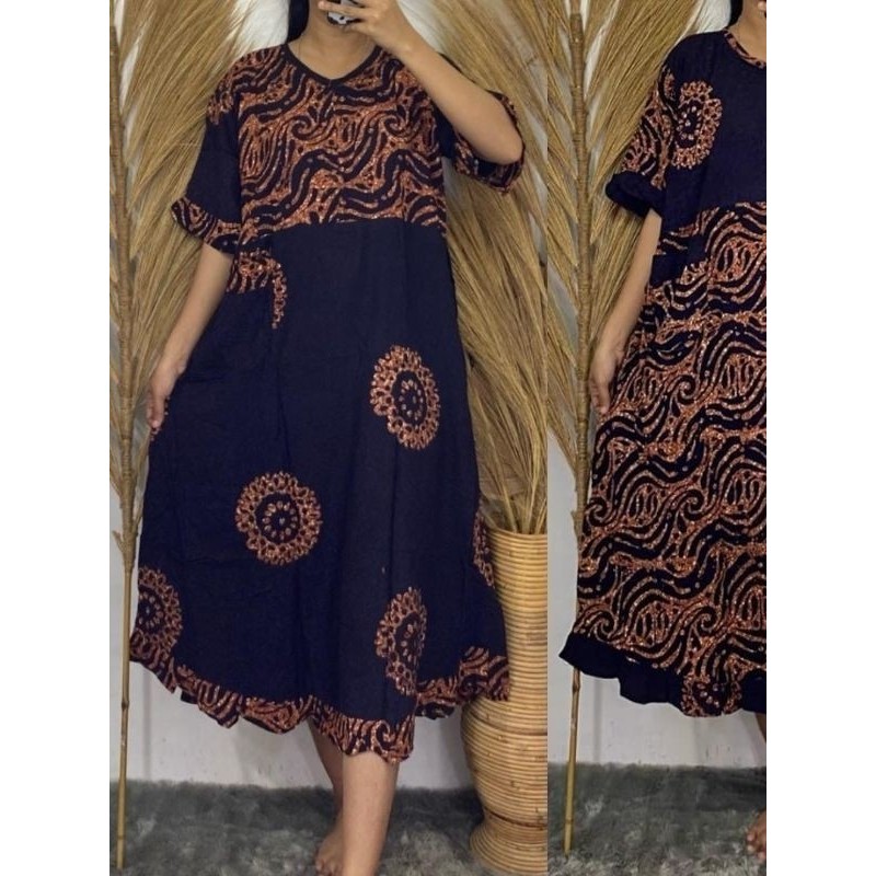 [COD] Daster Maura Cap bahan rayon santung tebal Ld 110 dan 120 | Daster wanita Jumbo motif batik Ca