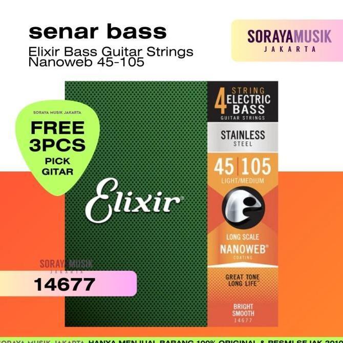 Elixir Bass Guitar Strings 14677 Nanoweb 45-105